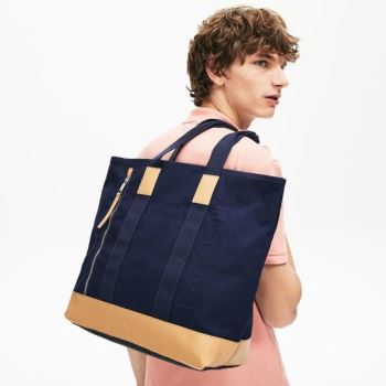 Lacoste Lacoste Classic Leather and Canvas Tote Bag Pánské - Taška Tmavě Blankyt / Hnědé | CZ-JfSyOs